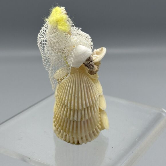 Handmade Seashell Art Figurine Bride Doll Folk Art Flower Girl Nautical Kitschy - Picture 6 of 10